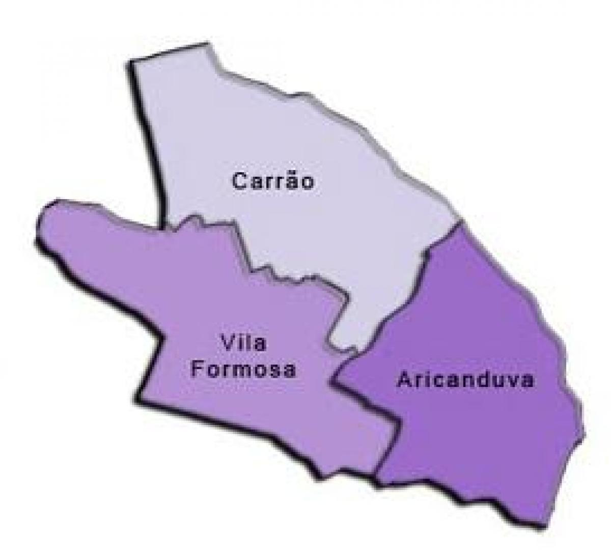 Kort over Aricanduva-Vila Formosa sub-præfekturet