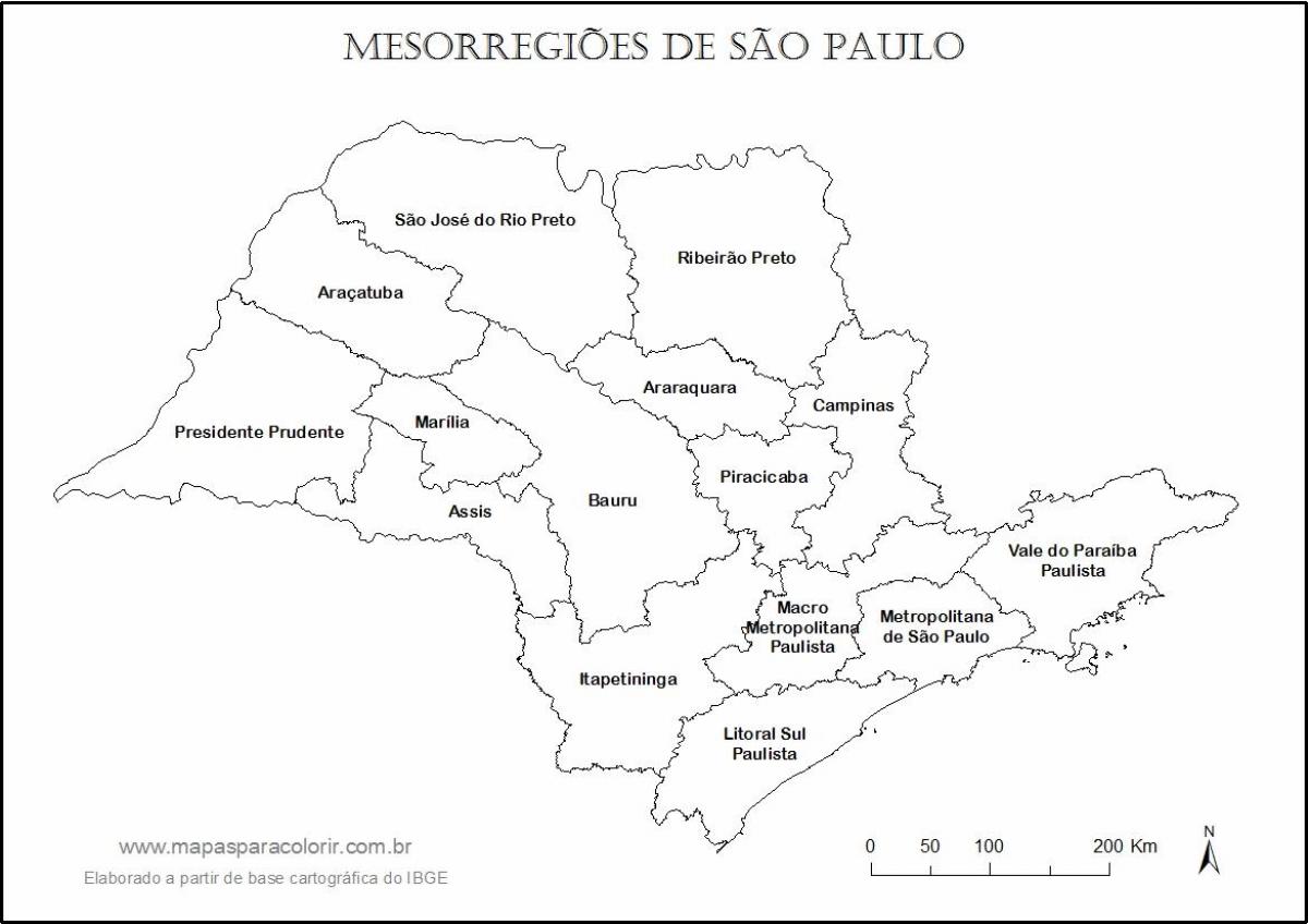 Kort over São Paulo jomfru - regioner navne