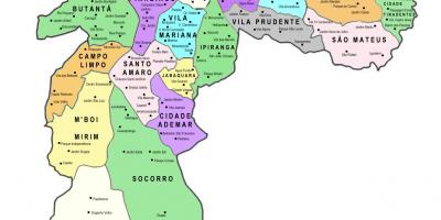 Kort over sub-byerne São Paulo