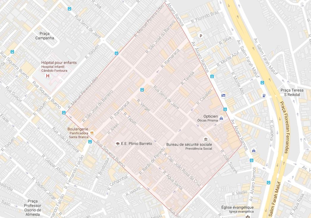 Kort over Água Rasa São Paulo
