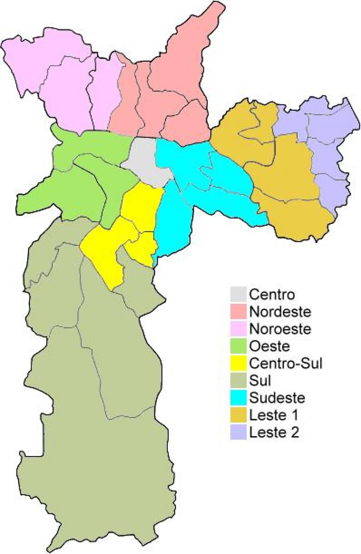 Kort over administrative regioner i São Paulo