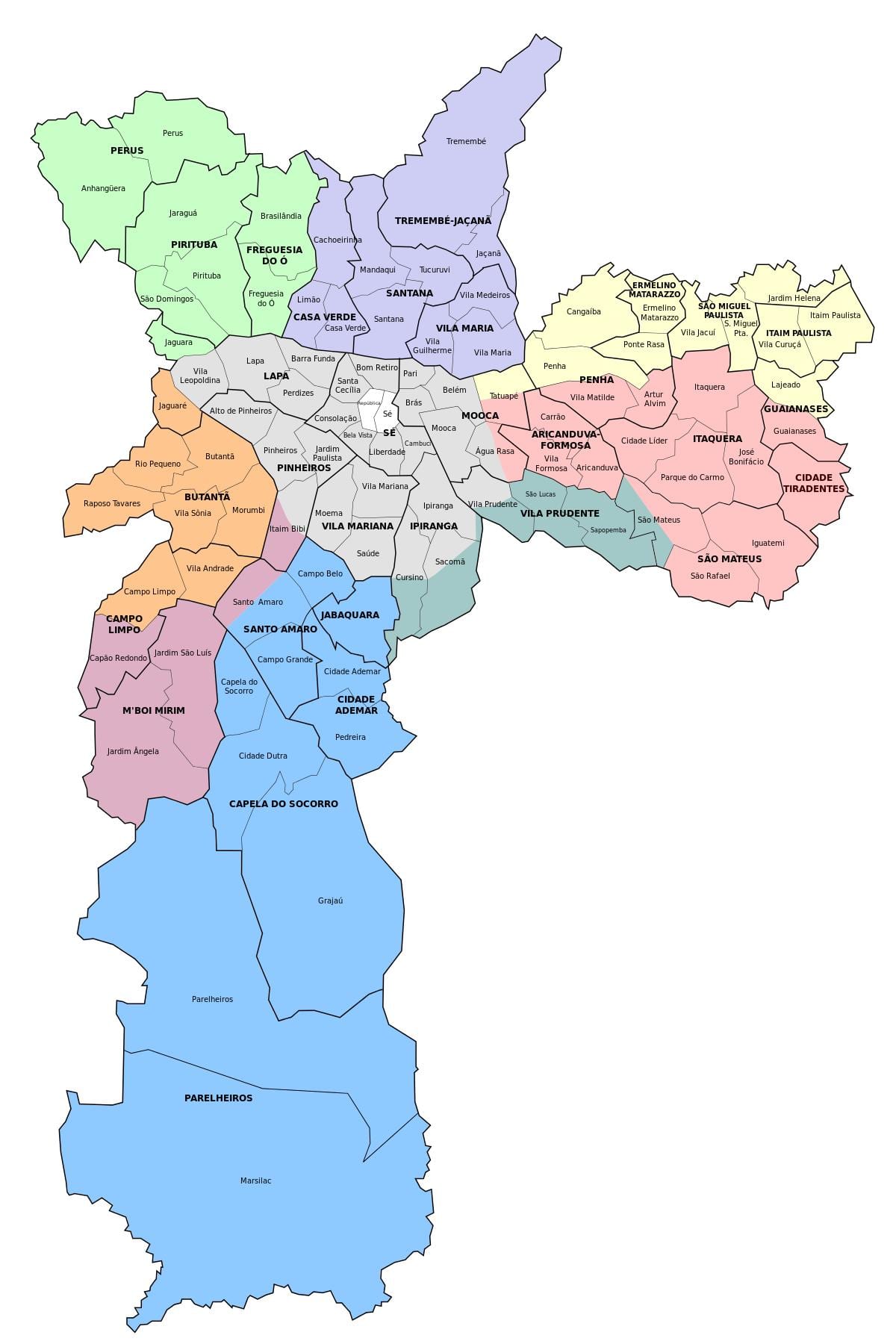 Kort over administrative zone, São Paulo
