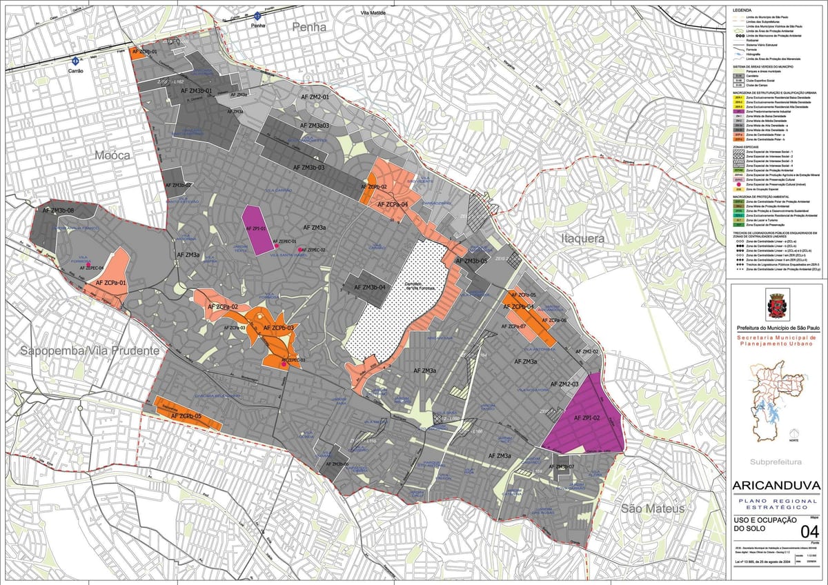 Kort over Aricanduva-Vila Formosa São Paulo - Besættelse af jord