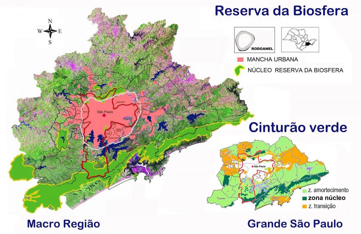 Kort over biosphere reserve i det grønne bælte af São Paulo