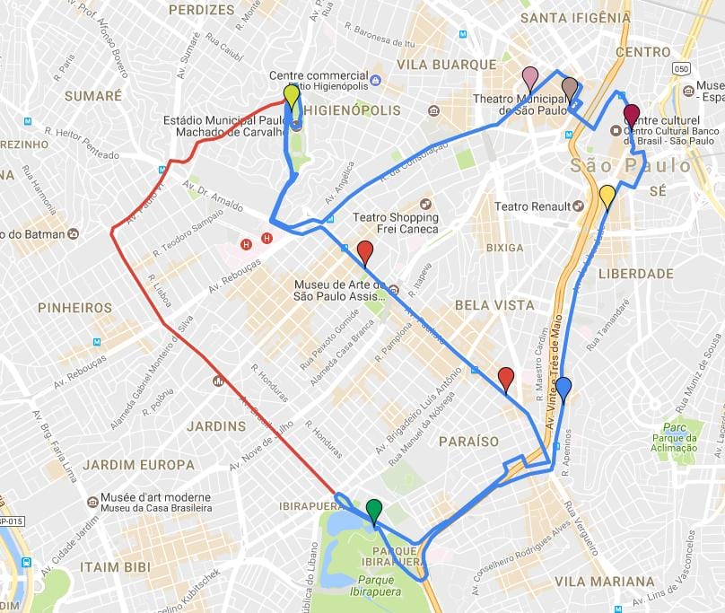 Kort cirkulære turismo São Paulo - Linjer