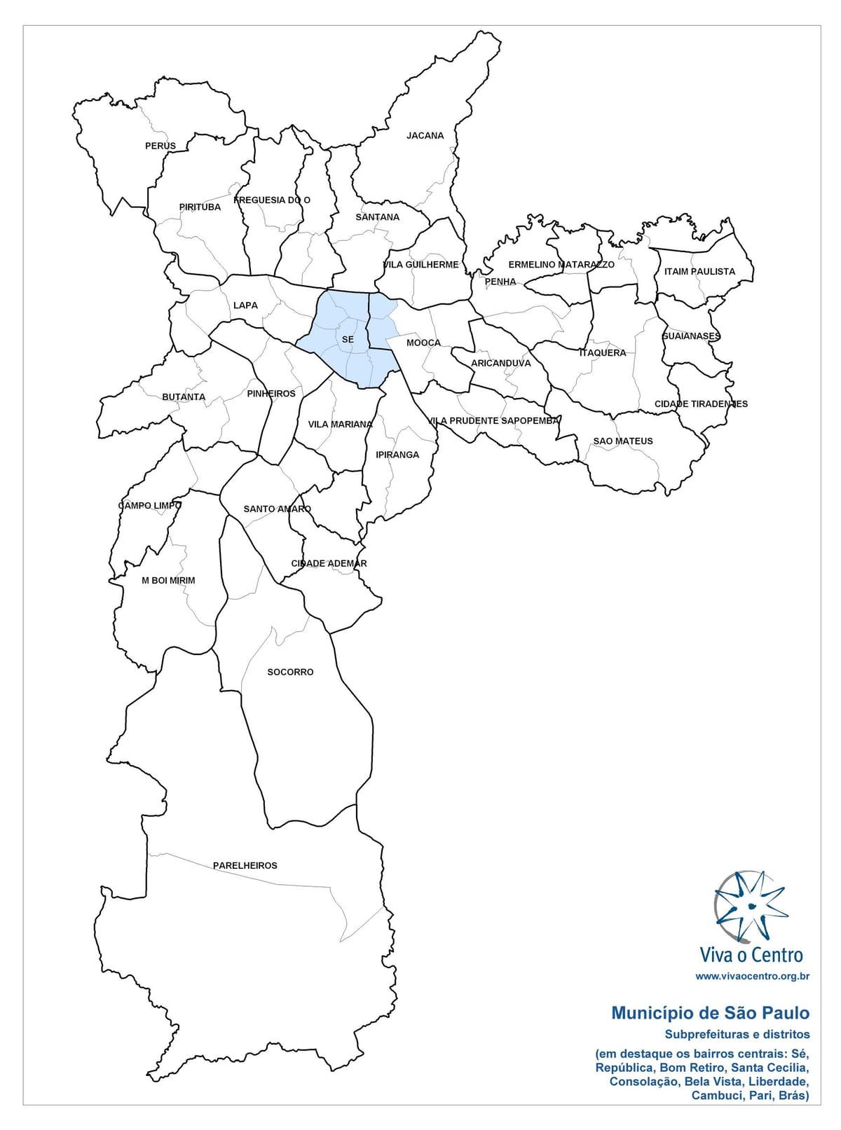 Kort over det Centrale zone São Paulo