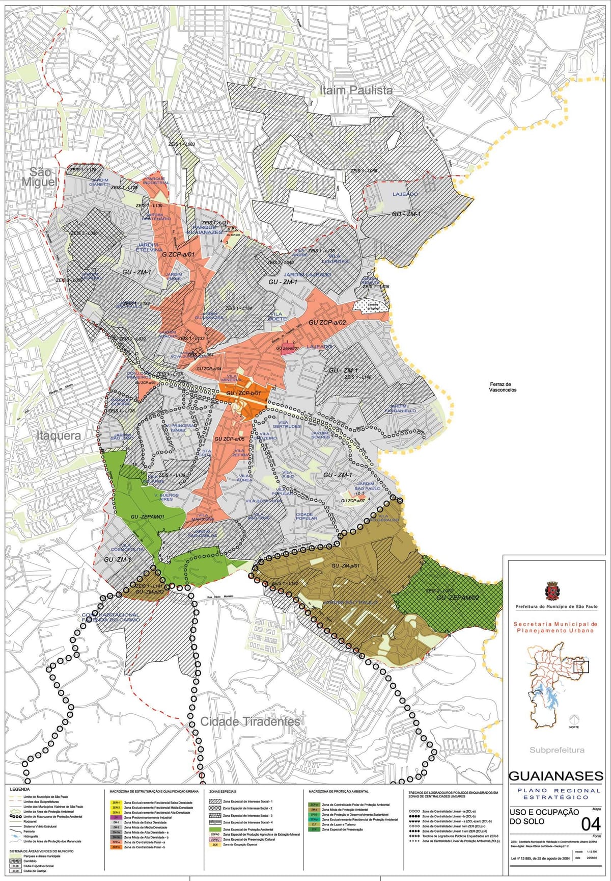 Kort over Guaianases São Paulo - Besættelse af jord