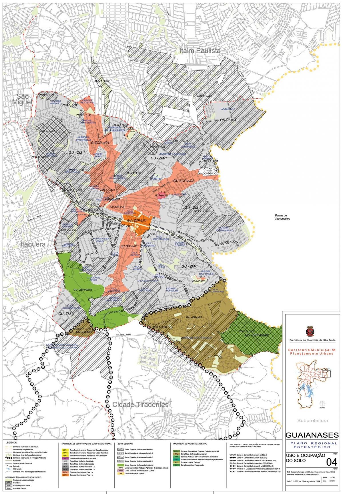 Kort over Guaianases São Paulo - Besættelse af jord