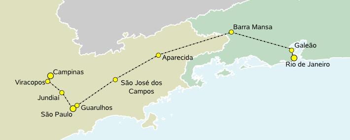 Kort for high-speed tog São Paulo