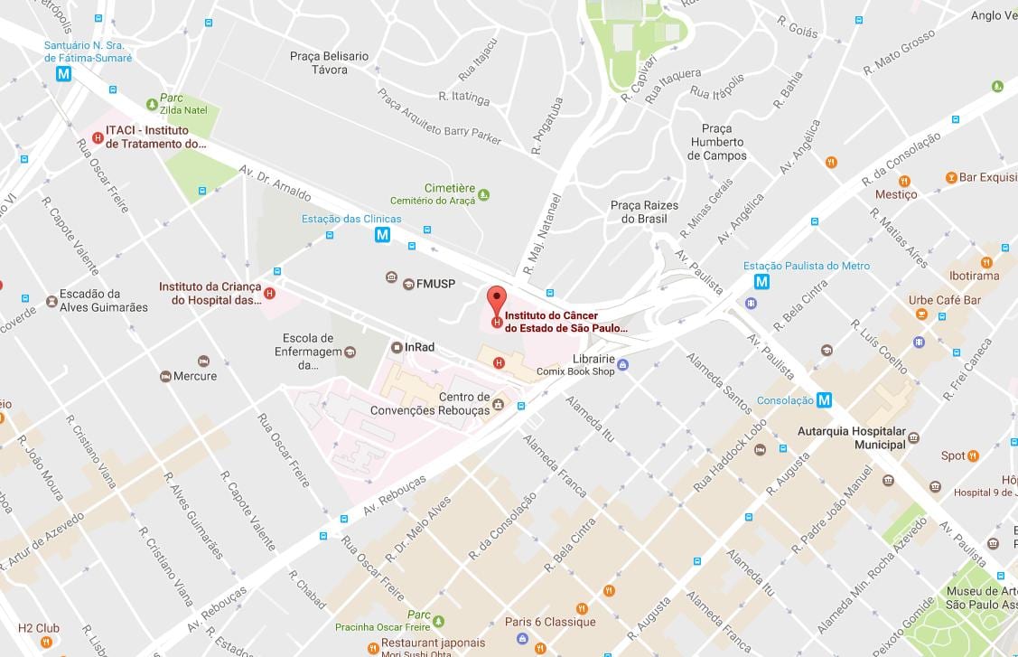 Kort af Institut for Kræft i São Paulo