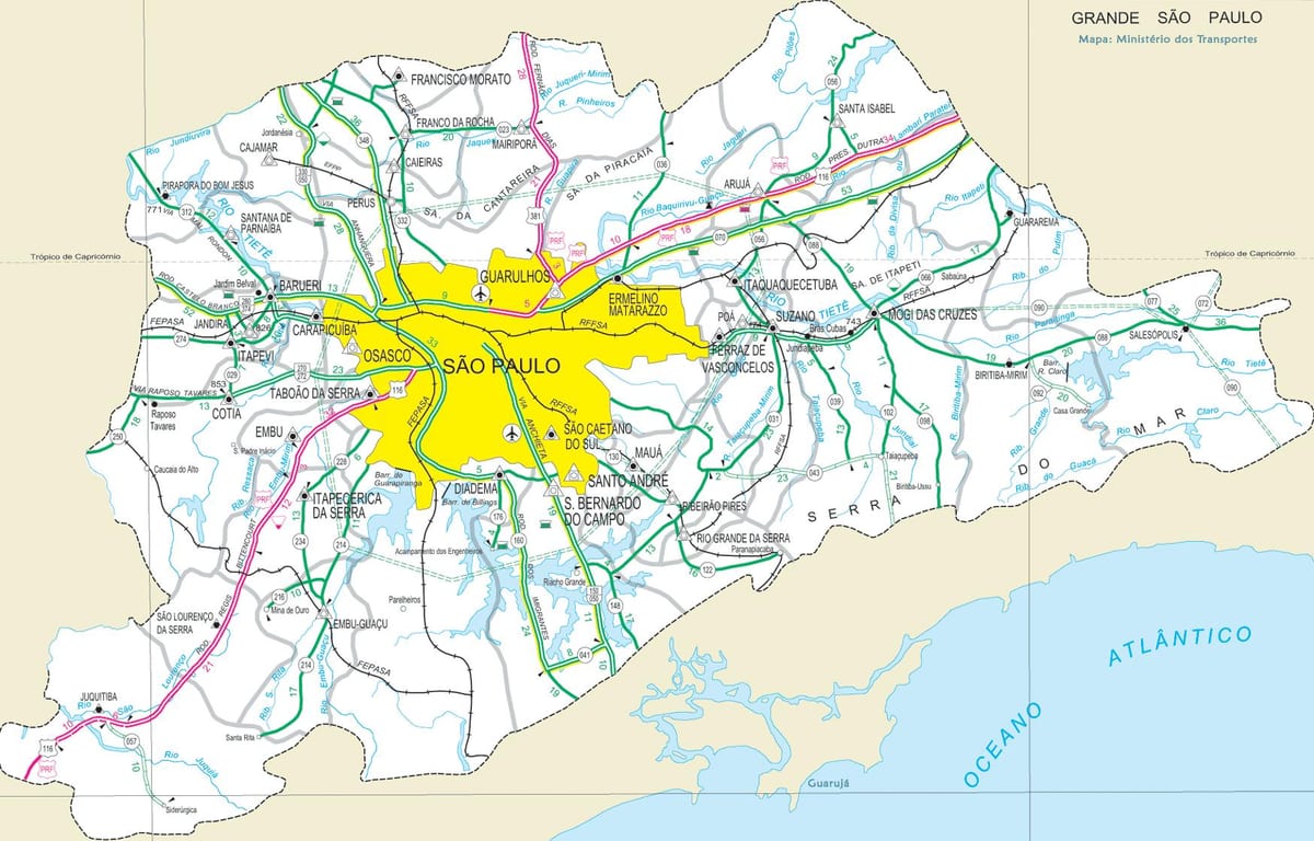 Kort over motorveje i udkanten af São Paulo