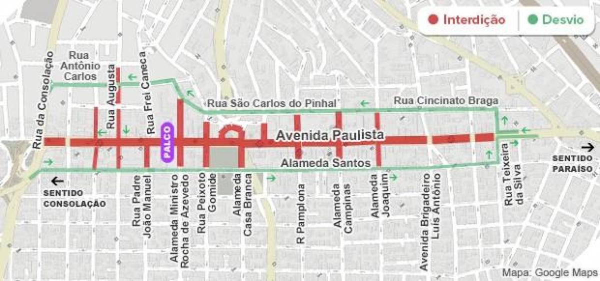 Kort over São Paulo Paulista avenue