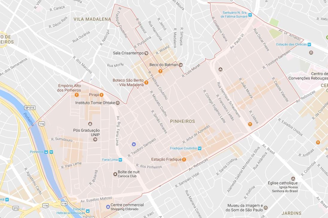Kort af Pinheiros, São Paulo