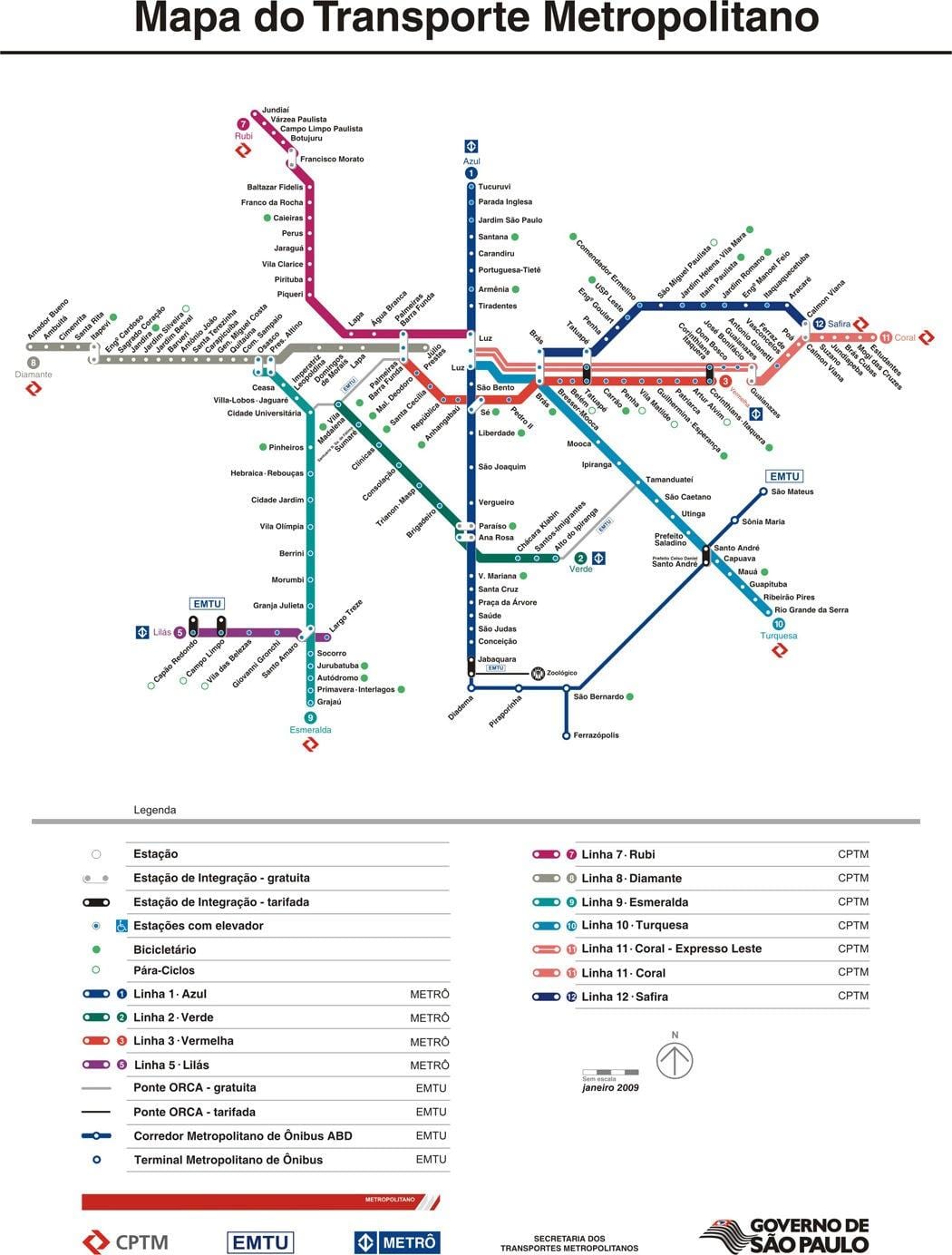 Kort over São Paulo CPTM transport