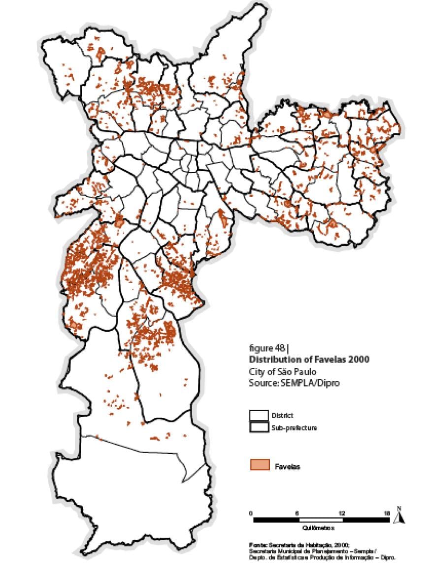 Kort over São Paulo favelaerne