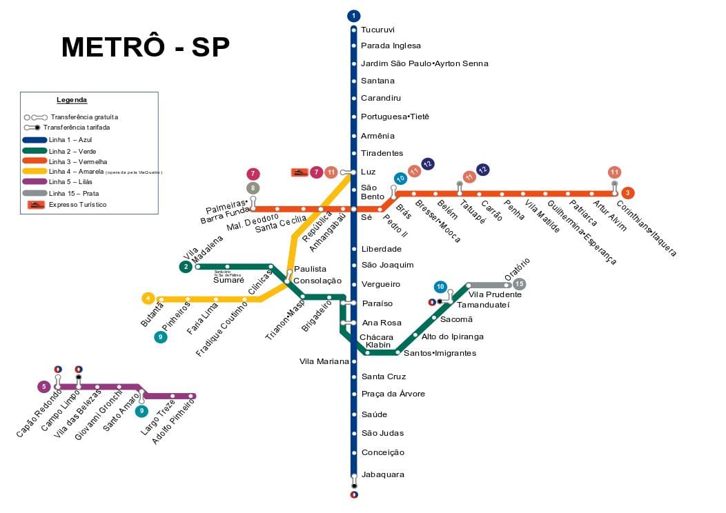 Kort over São Paulo metro