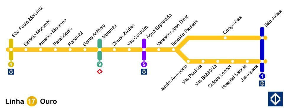 Kort over São Paulo monorail - Linje 17 - Guld