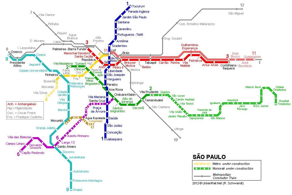 Kort over São Paulo monorail