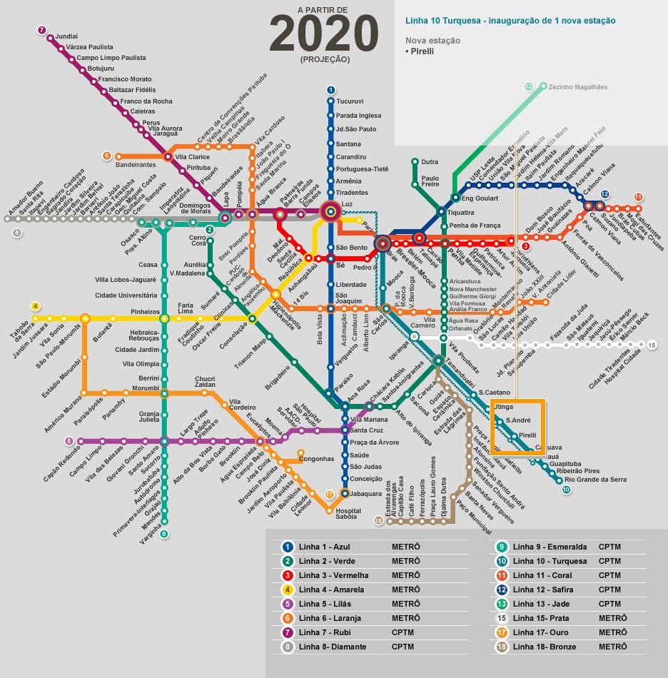 Kortet over São Paulo-netværk metro