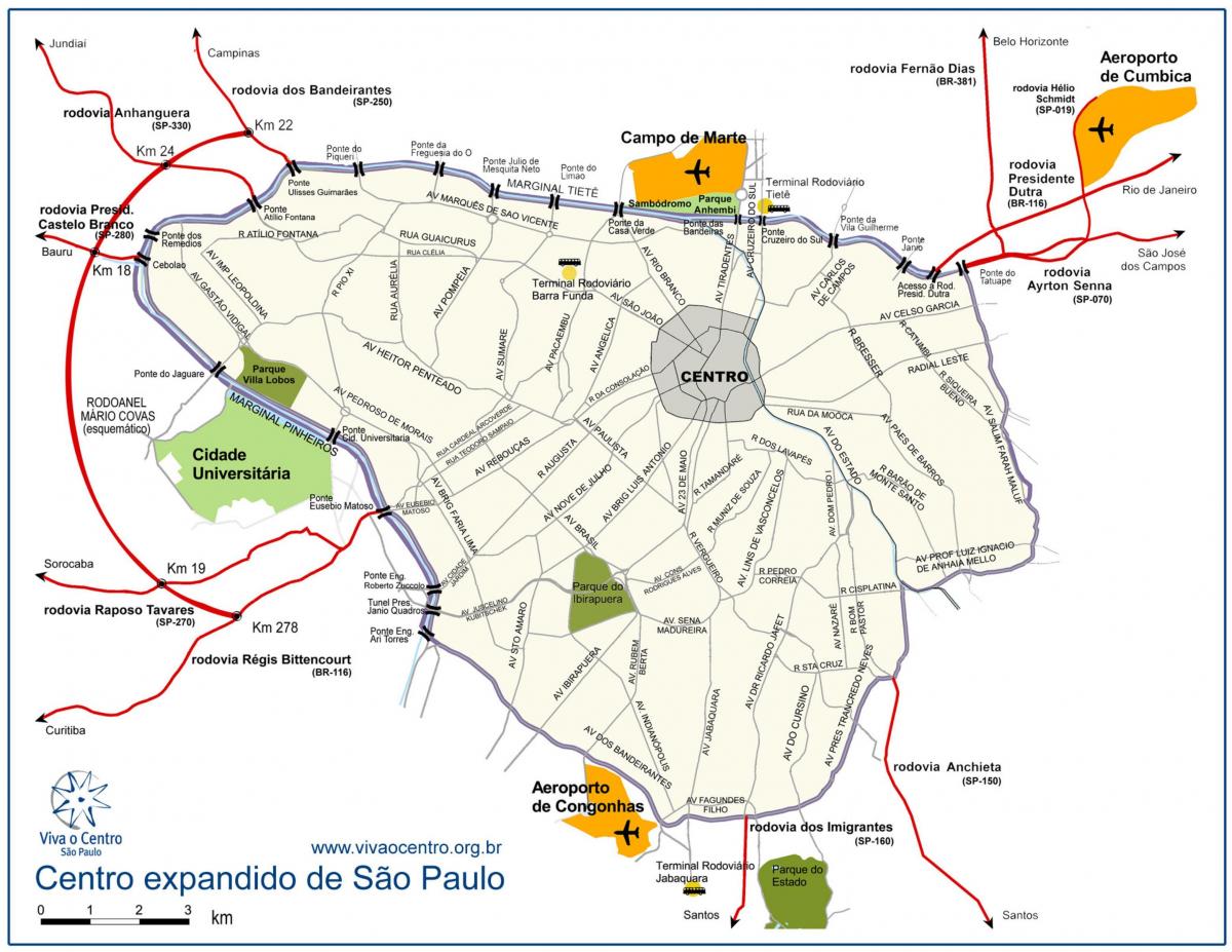 Kort over store center, São Paulo