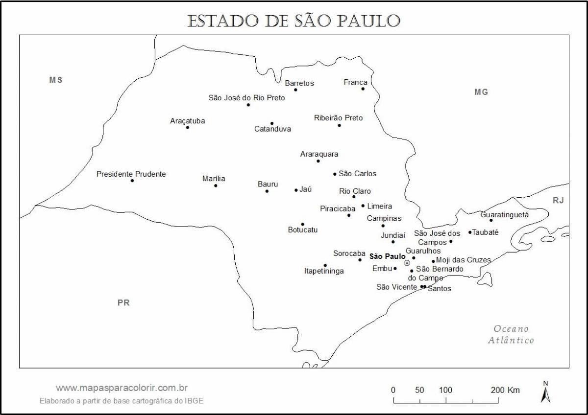 Kort over São Paulo jomfru - vigtigste byer