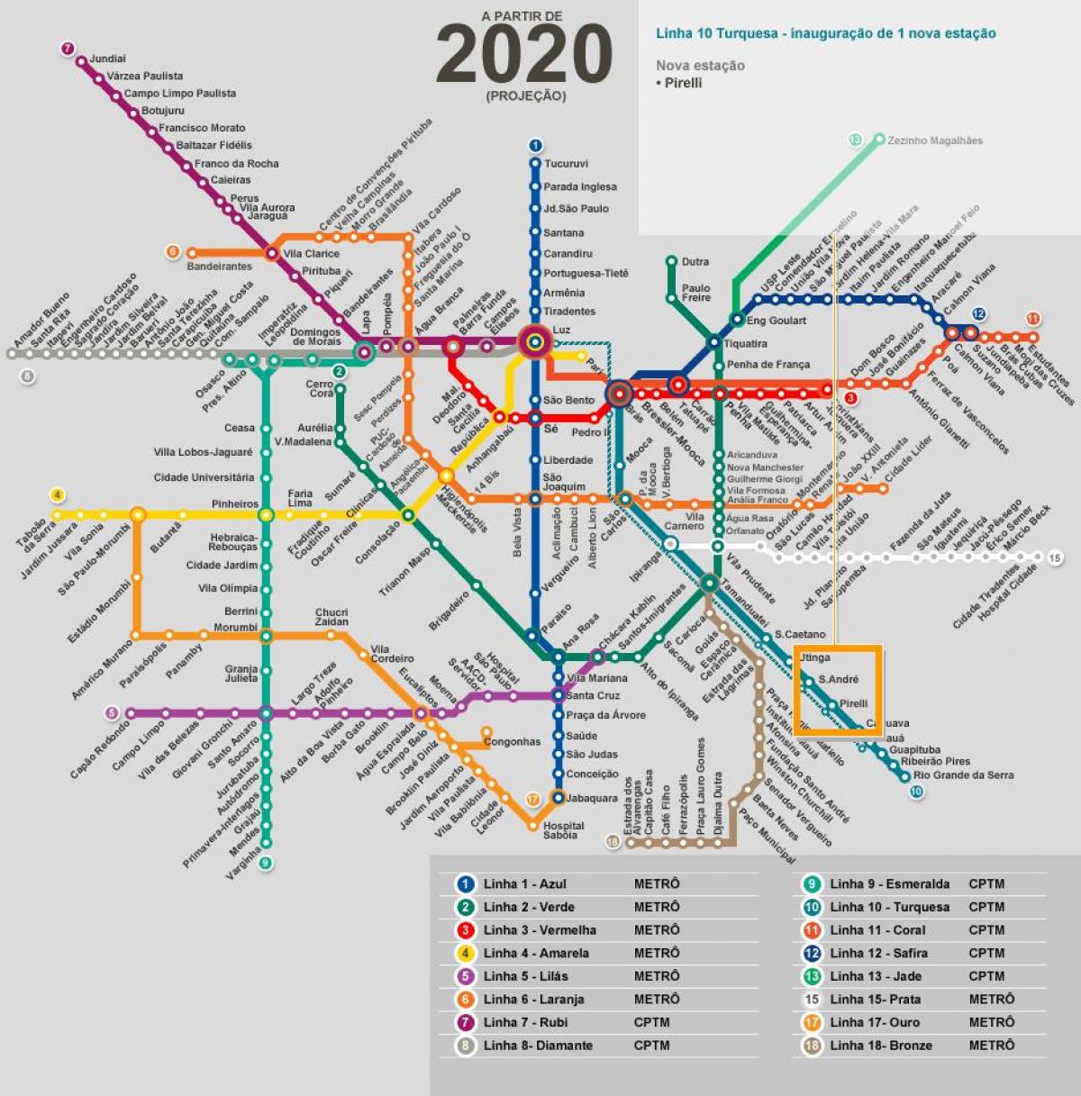Kortet over São Paulo-netværk metro