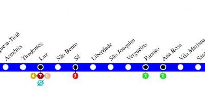 Kort over São Paulo metro - Line 1 - Blå