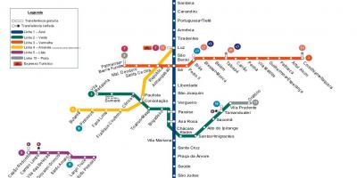 Kort over São Paulo metro